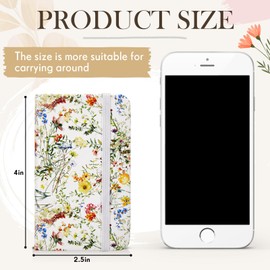 Qeeenar 4 Pcs Mini Leather Pocket Notebook 4 x 2.5 Inch Small Hardcover Notebook 50 Sheets Hardcover Mini Notepad Tiny Lined Journal for Office Home School Writing Supplies(Flower Style)