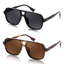 FEISEDY Retro Square Aviator Sunglasses Women Men 70s Vintage Trendy Plastic Frame Sun Glasses B4158, Black & Tortoise, 55MM