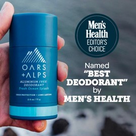 Oars + Alps Deodorant for Men & Women, Aluminum Free Deodorant for Men, Dermatologist Tested, Clean Ingredients, Non Toxic, Vegan, Long Lasting, Odor Protection, Fresh Ocean Splash, 2pk, 2.6oz