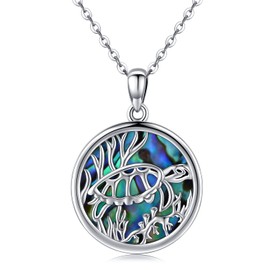 Odinstone Sea Turtle Necklace for Women, Sterling Silver Tortoise Necklaces Pendant Moonstone Ocean Jewelry Gifts for Mom