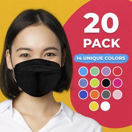 Disposable Face Mask 5-Layer for Adults & Kids 3D Fish Type Face Masks with Comfortable Elastic Earloops and Adjustable Nose Clip Made in USA (20 pcs) (Adults, Obsidian Black)