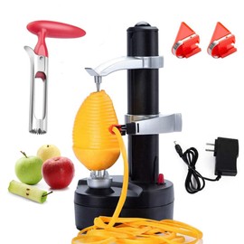 AIHANCH Electric Potato Peeler Automatic Potato Peeler Machine, Electric Peeler Fruits and Vegetables, Apple Peeling Machine for Kitchen [1 Adapter 2 Extra Blades] with Apple Corer (Black-C)