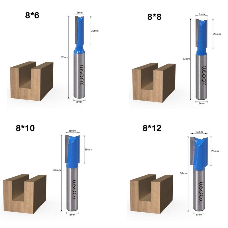 WSOOX 7 PCS Tungsten Carbide Double Flute Straight Router Bit