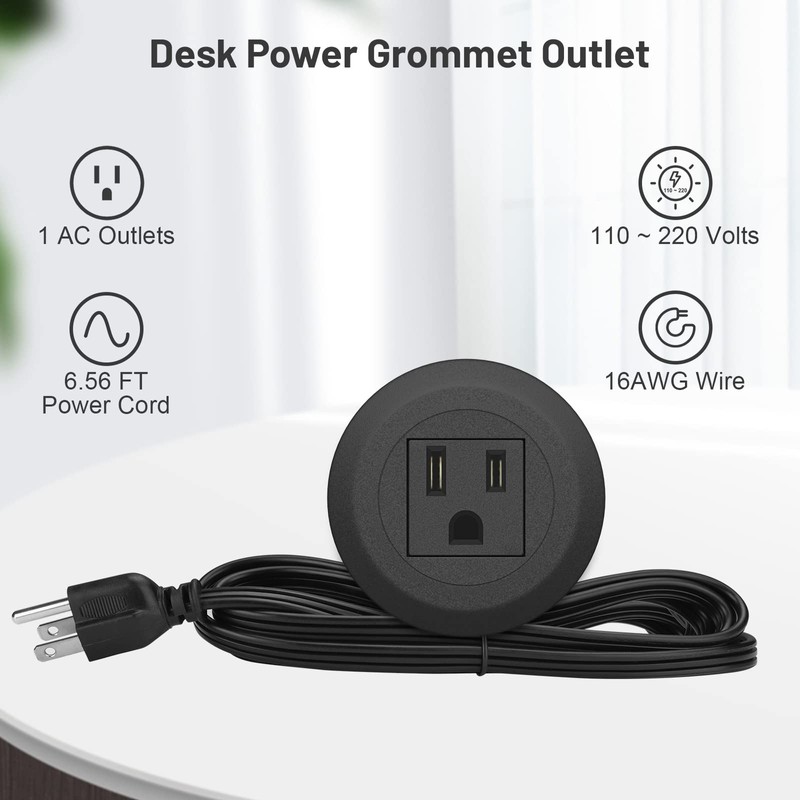 Mini Desktop Power Hub Grommet Socket, Flush-Mount Desk Outlet Build-in