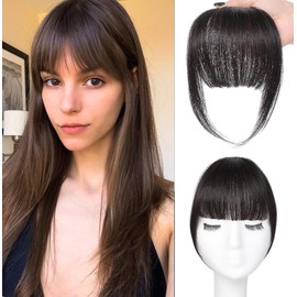 SAKALAKA Real Human Hair Bangs Clip in Hair Extensions, 613# Clip on Bangs Wispy Bangs Fringe with Temples Hairpieces for Women Curved Fake Bangs for Daily Wear (613#, Air Bangs)