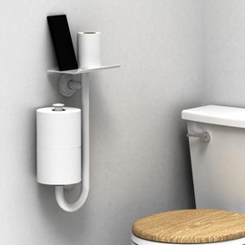 AquaChase 3-in-1 Toilet Safety Grab Bar with Built-in Tissue Paper Holder and Phone Shelf, for 2 Mega Rolls, 250lbs Weight Support When Mounted in Stud, White Right-Hand