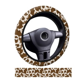 ADQWIOVL Car Steering Wheel Cover, Universal 15 Inch Neoprene Non-Slip Steering Wheel Covers, Funny Car Accessories for Women Men Fit Auto, Suvs, Truck Brown White Cow Print