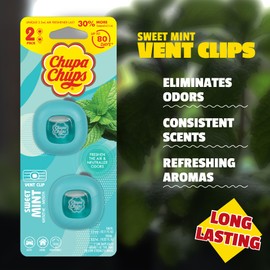 Chupa Chups Sweet Mint Car Air Freshener Vent Clips - Cute Car Accessories, Long Lasting Freshies Vehicle Scents Air Freshener for Women, Area Deodorizer Odor Eliminator New Fresh Smell, 2 Count