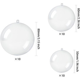 30 PCS Clear Christmas Ornaments Balls, 8cm, 6cm, 5cm Clear Fillable Plastic Ornaments Ball, DIY Christmas Decorations, Hanging Ornaments for Crafts