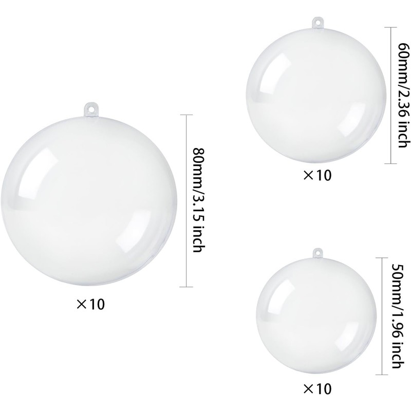 30 PCS Clear Christmas Ornaments Balls, 8cm, 6cm, 5cm Clear