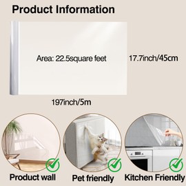 Clear Contact Paper Roll Self-Adhesive Kitchen Backsplash Wall Protector 23.6in X 16ft - Waterproof, Oil-Proof, Scratch-Resistant for Countertop, Shelf Liner, Refrigerator Wrap, Furniture Protection