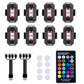8PCS Wireless LED Strobe Lights with Remote Control,8 Colors Waterproof Anti-Collision USB Charing Led Warning Lights,High Brightness Wireless LED Lights for Car Motorcycle Drone Aircraft Bike