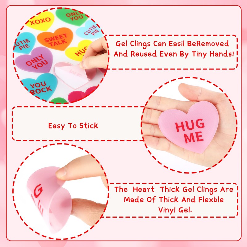 MARFOREVER 50 Pcs Valentine's Day Window Gel Clings Party Decorations