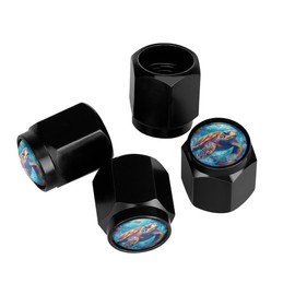 Buyidec Sea Turtle Fish Tire Valve Stem Caps Aluminum Black Stem Tire Valve Caps Universal Stem Covers for Cars SUVs Trucks Bikes Motorcycles Bicycles (4 Pack)