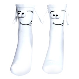 Bliss Design Magnetic Holding Hands Socks with 3D Eyes - Funny Crazy Gag Gift Idea Goofy Silly Socks Couple Buddy Friendship Socks Gift for Couples Women Men One Size Fits All Slipper Socks White