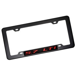 ERPART Black Carbon Fiber Look License Plate Frame with 5.7 LT1 RED on Black Highly Polished Real Aluminum Emblem