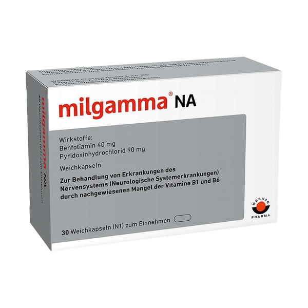 milgamma® NA Soft Capsules for the Treatment of Neurological System Diseases Due to Lack of Vitamin B1 and B6, 30 Capsules