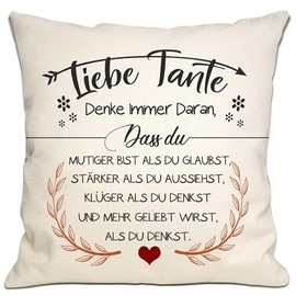 Bommex Du mutiger bist als du glaubst Cushion Covers for Aunt from Niece Nephew Inspirational Gift for Love Aunt Birthday Mother's Day (Aunt-1)