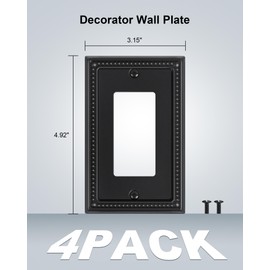 TREEWELL 4-Pack Decorator Outlet Cover Plate, Pearls Decorative Switch Plates and Outlet Covers, Black Metal Wall Plates for Electrical Outlets, Receptacle, GFCI Outlet, Dimmer Switch