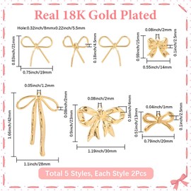 SUNNYCLUE 1 Box 10Pcs 5 Styles Real 18K Gold Plated Bow Charms Metal Bowknot Charms Bulk Loops Coquette Stainless Steel Pendants for Jewelry Making Supplies DIY Craft Necklace Bracelet Earring Women