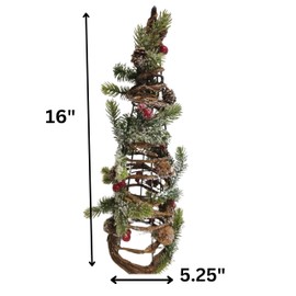 Pinecone and Berries Tabletop Christmas Tree - Snow Flocked Pine Branches - Holiday Decoration - 16" H x 5.25 W