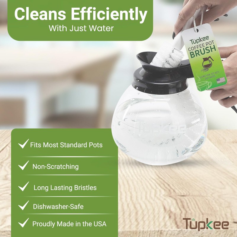 Tupkee Coffee Pot Cleaning Brush – Non Scratching, Long Lasting