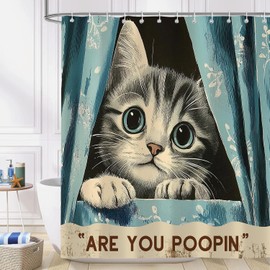 Aeyadis Funny Black Cat Shower Curtain, Fun Joke Humor Kids Shower Curtains Set for Bathroom Decor, Teal Fabric Cloth Waterproof with 12 Hooks, 72x72 Inch