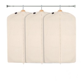CARASELLE Deluxe 100% Natural Cotton Clothes Cover Protector Bag with Zip, Moth Proof Garment Covers Wardrobe Storage for Suits/Short Dress, Suit Cover for Men (99 x 60 cm, pack of 3)