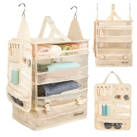 Wisreach Hanging Suitcase Organizer & Travel Shelves, Hanging Packing Cubes for Travel, Easy Packing & Wrinkle-Free Clothes,Suitcase Organizer for Carry-on Luggage,Apricot