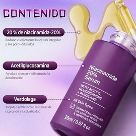 2PC 20% Niacinamide Vitamin B3 Concentrated Serum, Sérum Antienvejecimiento, Serum Facial con Niacinamida, Extracto de Té Verde,Minimiza los Poros, In