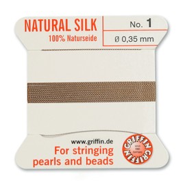 Griffin Silk Bead Cord Perlseide – Beige Color – Size 1 (0.35mm) – 2 Meters per Card – Stainless Steel Needle Attached – for Knotting Pearls, Gemstones, Crystals and Beads