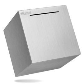 500万円 貯まる|正方形 ステンレス製の貯金箱|大容量メタルバ|ンクまずは500万円貯められる|15x15x15cm，シルバー