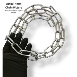 Heavy Duty Galvanised Metal Link Chain Thick Stainless Steel for Bike Lock Padlock Security Gate Fence Gym Weight Lifting Extra Strong Long Length Welded Hot Metal Dipped Polished (4MM, 1.5 Metre)