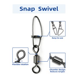 BLUEWING High Strength Fishing Snap Swivels Saltwater Connector Crosslock Snaps Swivels Tackle for Quick Connect Fishing Lures, 50pcs, 60LB