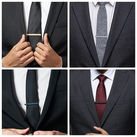 UJOY Tie Clips for Men, 8 Pcs Tie Bars Pinch Clip Set Silver Black 2.3 Inches Business Shirt Necktie Parts T0308005