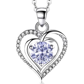 RIVIKO Heart Birthstone Pendant Necklace for Women 925 Sterling Silver Zirconia June Necklaces Christmas Valentine's Day Mothers Day Jewelry Gifts For Her Mother Wife