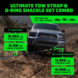 Rhino USA Heavy-Duty Recovery Gear Combos Off-Road Truck Vehicle Recovery, Best Offroad Towing Accessories - Backed for Life (20' Strap + Shackles)