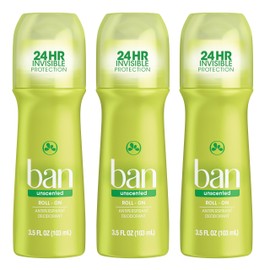 Ban Roll-On Antiperspirant Deodorant for Women and Men, Unscented, 3.5 Ounce (3 Pack)