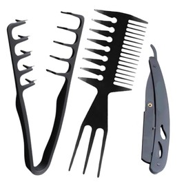 2 Piezas Cepillo Voluminizador Peine y Polvo Textura Voluminizante Barbero Estilista Peluquero Peinado Cabello Hombres Paquete Porta Navaja (Peine + Peine doble + Polvo)