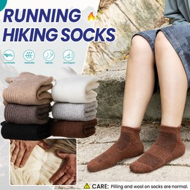 Eyean Merino Wool Ankle Running Socks Men Women Hiking Thick Half Cushioned Support No Show Socks 6 Pairs (Black/Grey, Large)