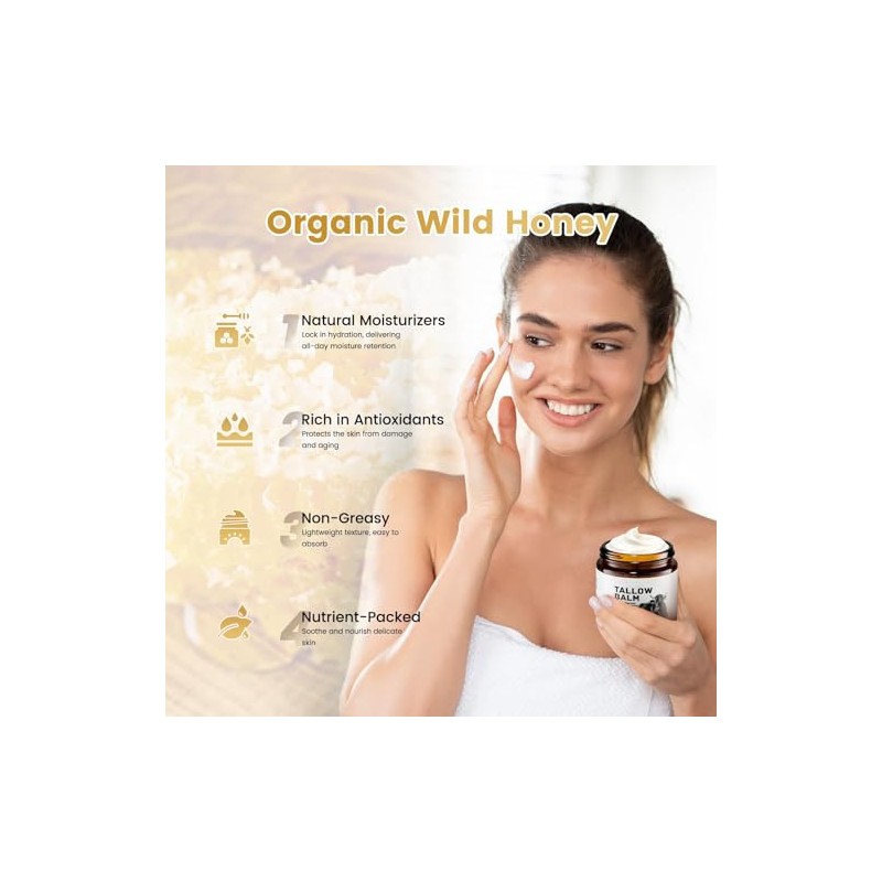 Whipped Grass-Fed Beef Tallow & Raw Honey Moisturizer, Unscented, 4