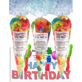 Happy Birthday Series Bright Sour Worms And 12 Flavor Gummi Gummy Bears (NET WT 31 OZ) (Pack of 3) In 1 Box Gourmet Kruise Signature Gift Bags