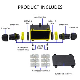 Casoter 2-Way Outdoor IP68 Waterproof Junction Box, Line M20 Cable Connector Wire Range 4-8mm & 6-11mm Power Cord External Sleeve Coupler Protection Box with 2Pcs 3-Pin Terminals