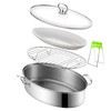 Stainless Steel Fish Steamer Set,Multi-Use Oval Steamer Pot with Glass