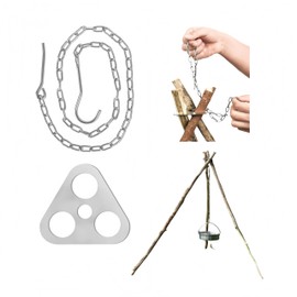 Stainless steel campfire tripod, camping tripod, barbecue accessories, campfire tripod, barbecue accessories, tripod camping tripod, including chain hook, for hanging cookware, camping, outdoor