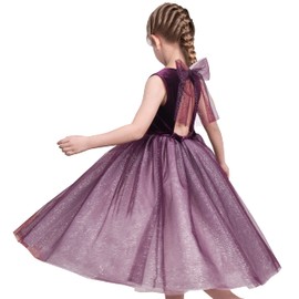 Sunny Fashion Girls Dress Purple V-Neck Backless Glitter Tulle Pageant Wedding Princess 12