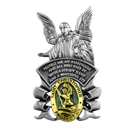 2" Guardian Angel and Holy Saint Visor Clip | 3 Different Clips | Silver-tone Metal with Golden Accents | Auto Accessories | Christian Automotive (Guardian Angel / Saint Christopher)