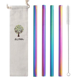 ALINK 6-Pack Stainless Steel Metal Boba Straws, Extra Wide Colored Reusable S...