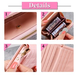 WisePoint Women's Purse, PU Leather Wallet with Zip, Lady Credit Card Holder with Multiple Card Slots and Compartments, Plain Wallet for Women, Girls, pink, S, Minimalist