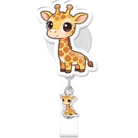 Cute Giraffe Badge Reel for ID Card, Funny Giraffe Animal Retractable Nurse Alligator Clip Badge Reel for Women and Man, ID Name Tag Badge Holder for Office School Hospital Nurses Doctors Teachers